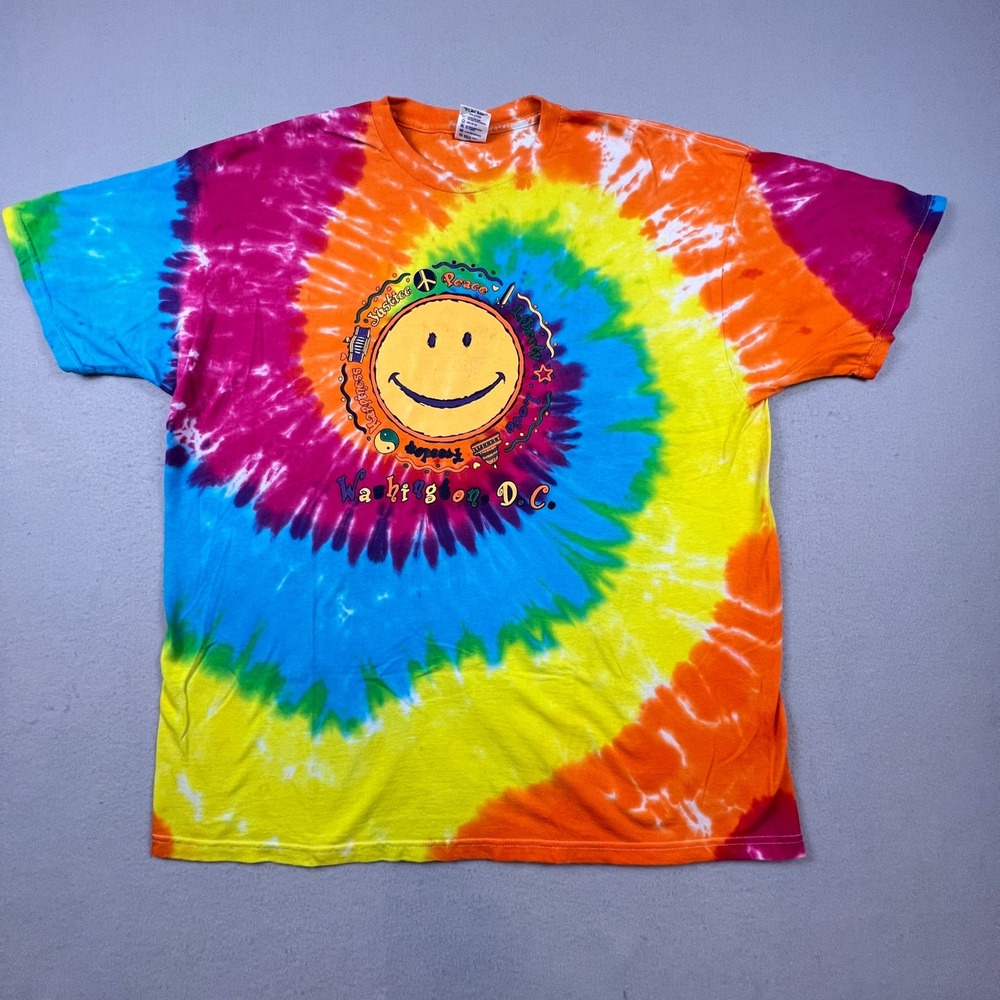 Delta Tie Dye T-Shirt Mens XXL Multi Washington DC Smiley Face Peace Hippie Boho